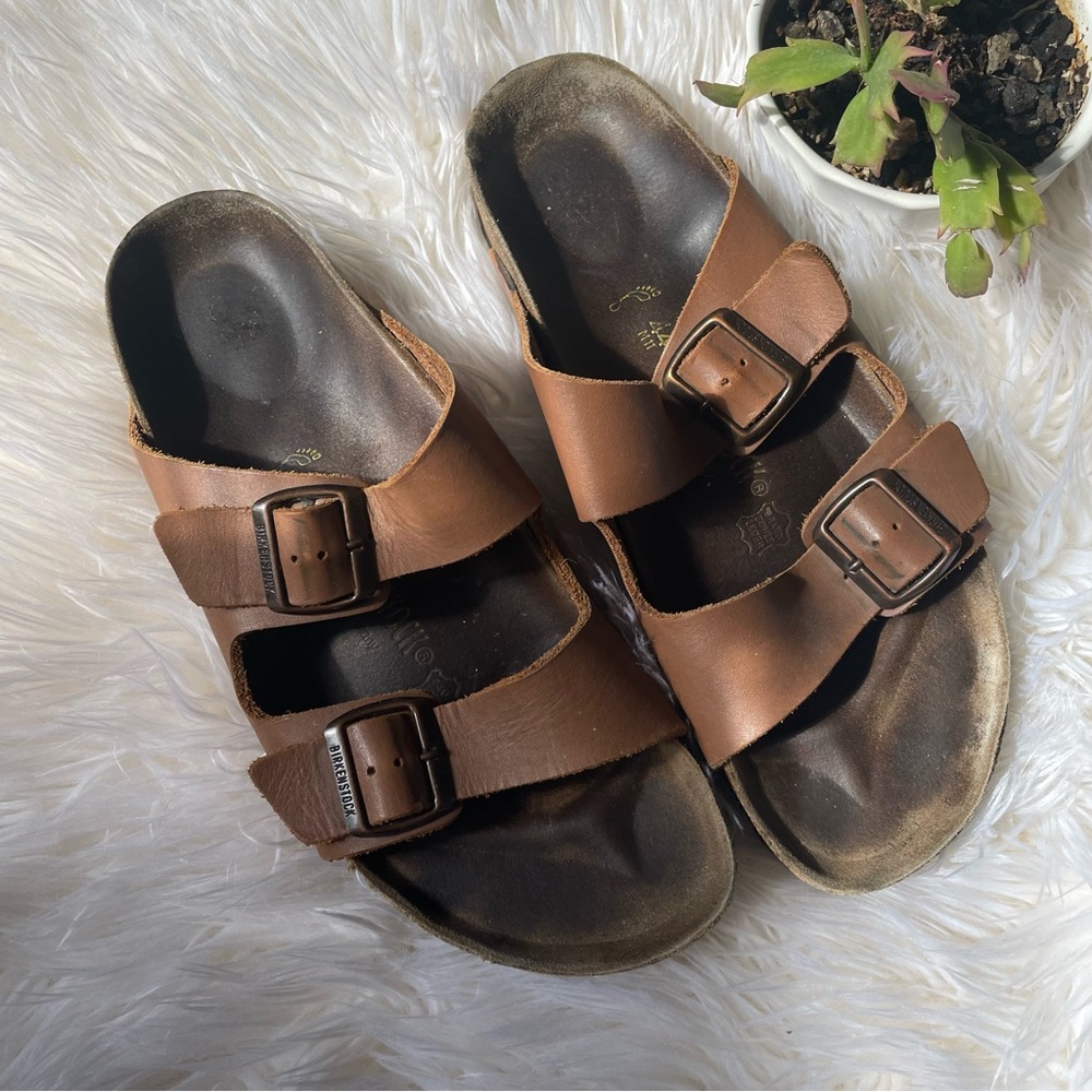 Birkenstock Cognac Oiled Leather Arizona Sandals